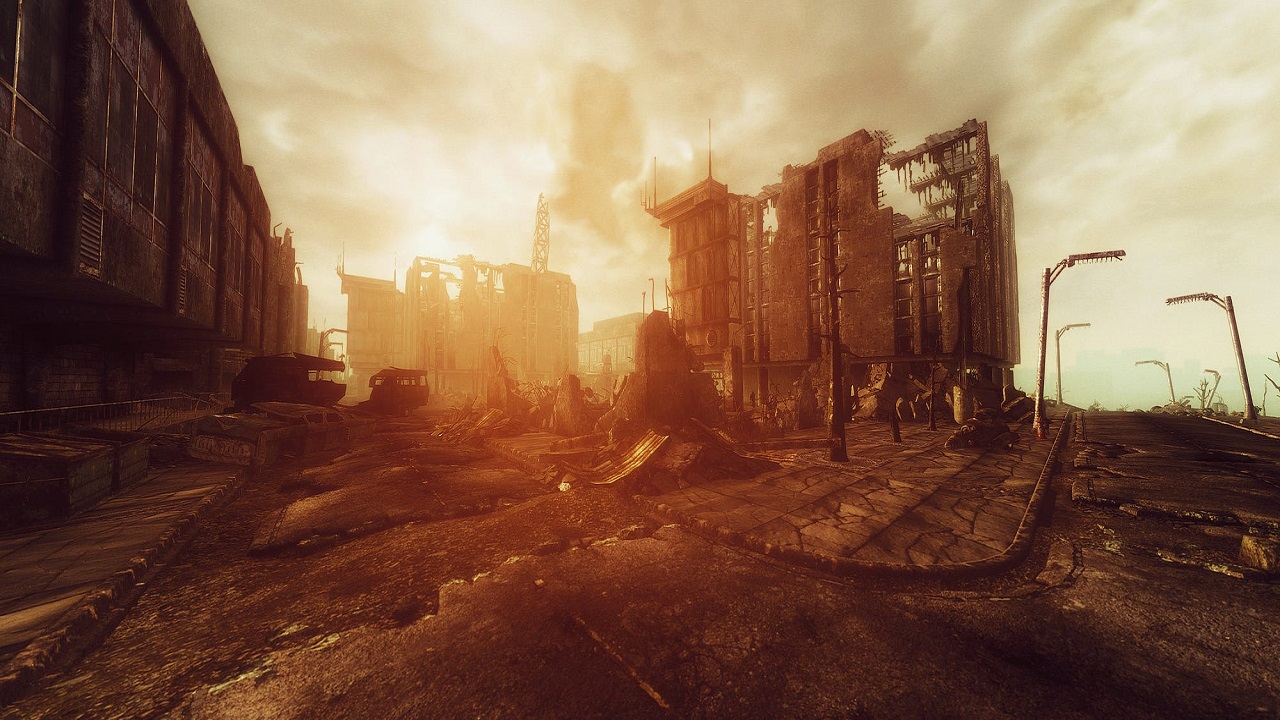 Ciudad con edificios abandonados y destruidos